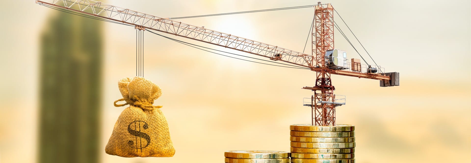 Requirements For Lines of Credit, tall crane lifting a bag of money